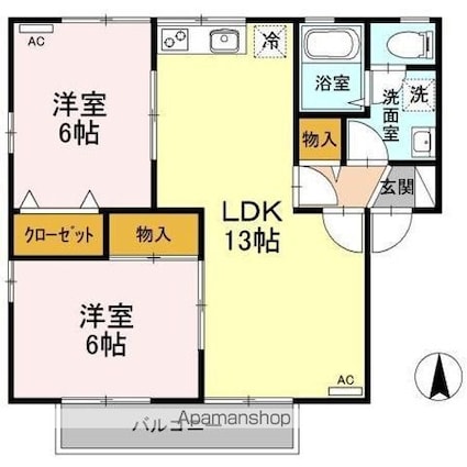 ベイサージュ・２２　Ｂ棟[2LDK/55.36m2]の間取図
