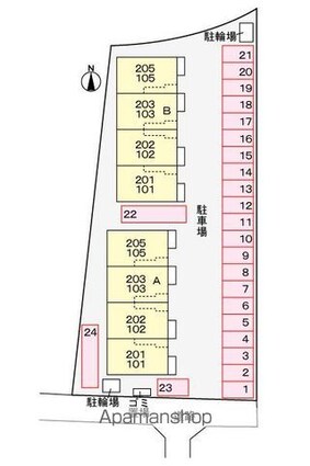 フォー　シュラインＢ[1LDK/45.09m2]の配置図