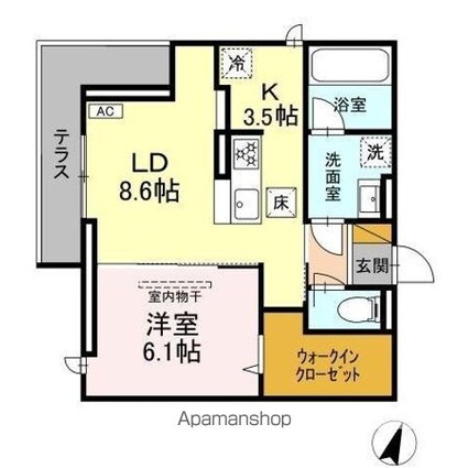 リシェスみのり台　Ａ・Ｂ・Ｃ　Ａ棟[1LDK/45.34m2]の間取図