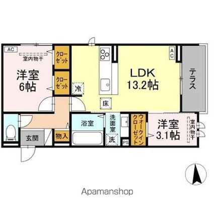 ＤーＲＯＯＭ住吉　メゾン・ド・シャノワール[2LDK/54.62m2]の間取図