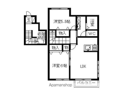 パティオ・アンソレイエ・Ｅ[2LDK/64.43m2]の間取図