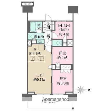 ザ・パークハウス亀戸九丁目[2SLDK/58.2m2]の間取図