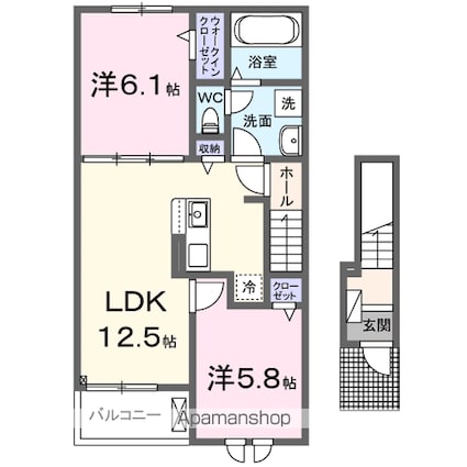 ソレイユカヤノⅥ[2LDK/56.48m2]の間取図