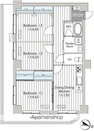 ＮＪＫ　ＭＡＲＱＵＩＳ　ＫＯＩＳＨＩＫＡＷＡ[3DK/65.65m2]の間取図
