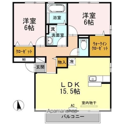 ウィルモア手城　Ｃ棟[2LDK/67.01m2]の間取図