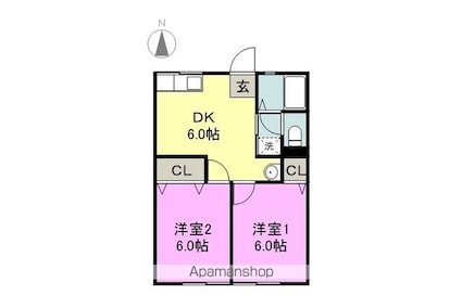 シティハイム松原[2DK/41.04m2]の間取図