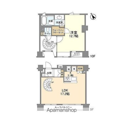 クインテット恵比寿[1LDK/68.16m2]の間取図