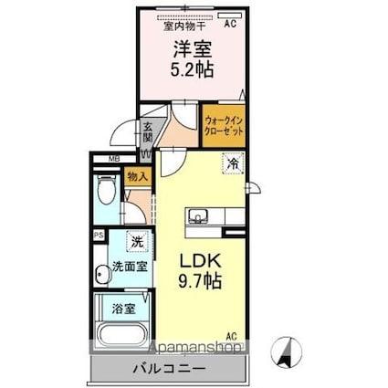 シャンス１６[1LDK/40.06m2]の間取図