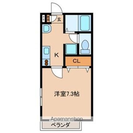 フォンティーヌ[1K/23.54m2]の間取図