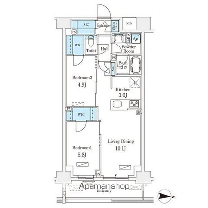 フロンティアレジデンス錦糸公園[2LDK/57.51m2]の間取図