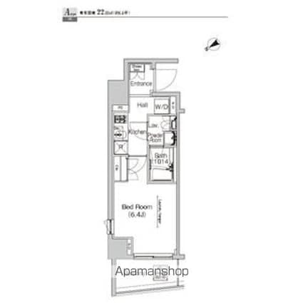 プラウドフラット門前仲町Ⅳ[1K/22m2]の間取図