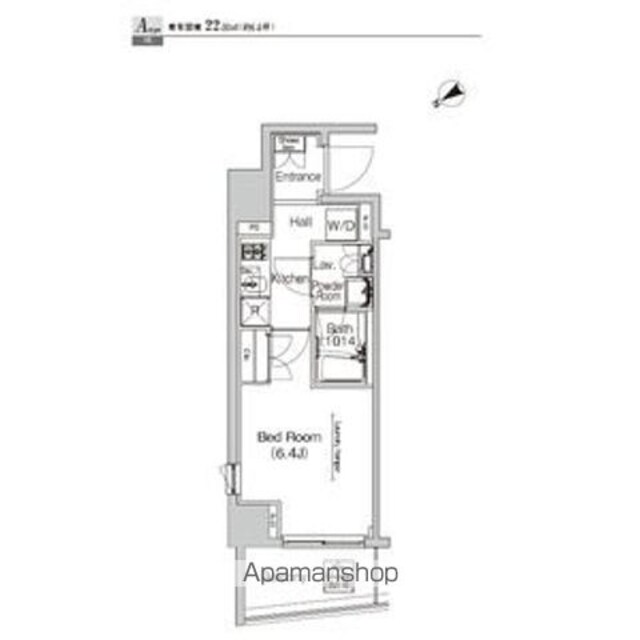 プラウドフラット門前仲町Ⅳ[1K/22m2]の間取図