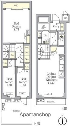 アジールコート都立大学[3LDK/70.34m2]の間取図