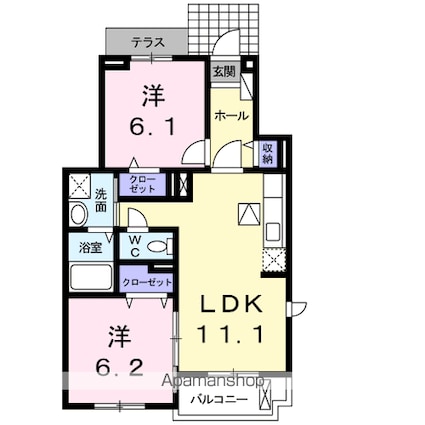 愛知県一宮市森本１丁目[2LDK/56.84m2]の間取図