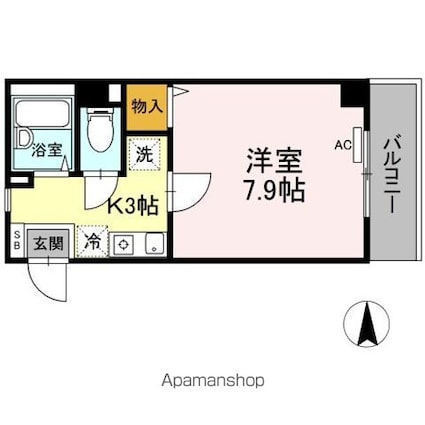 メゾンなかやま[1K/24.5m2]の間取図