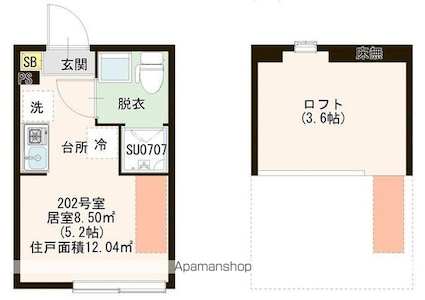 パストラルときわ台[1R/12.04m2]の間取図