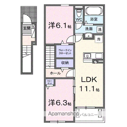 ケーズコート中迫３[2LDK/58.57m2]の間取図