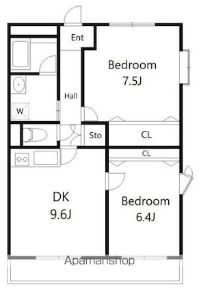 プレステージ緑町イースト[2DK/56.7m2]の間取図
