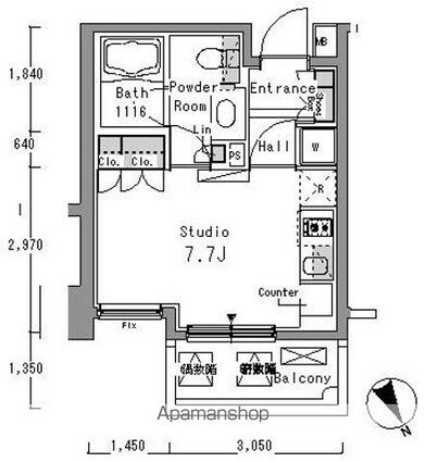 パークアクシス浅草橋[1R/22.94m2]の間取図