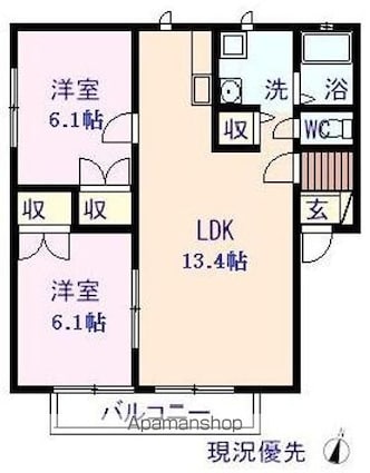 ウエストアベニュー[2LDK/55.89m2]の間取図