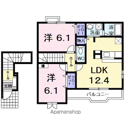 アプリコット宝積[2LDK/59.09m2]の間取図