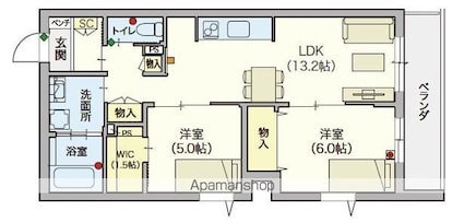 オカバ練馬平和台ヘーベルＶｉｌｌａｇｅ[2LDK/60.7m2]の間取図