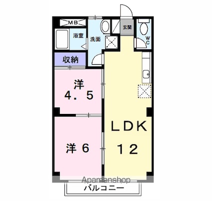 ハイネスヤワラ[2LDK/49.68m2]の間取図