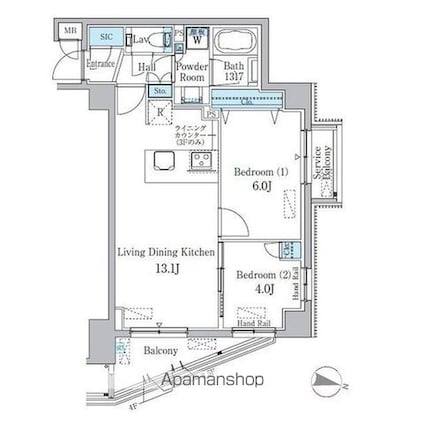 スタイリオ渋谷南平台[2LDK/51.01m2]の間取図