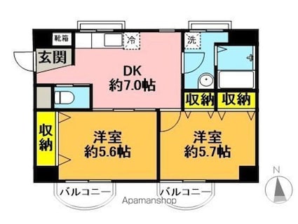 東京都杉並区大宮２丁目[2DK/43.74m2]の間取図