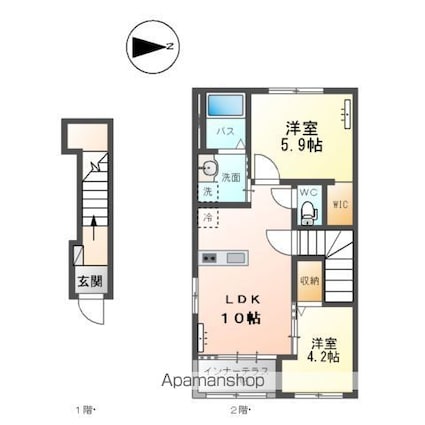 ドゥ　シェルポン[2LDK/53.8m2]の間取図