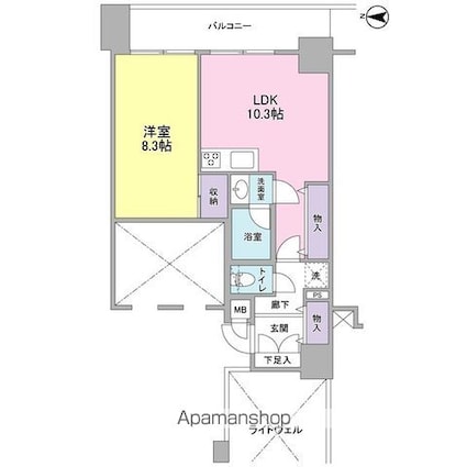 ラフィーネデュオ[1LDK/46.9m2]の間取図