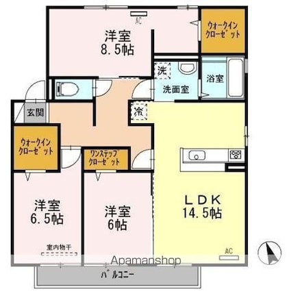 Ｄーｒｏｏｍ西浜[3LDK/87.07m2]の間取図