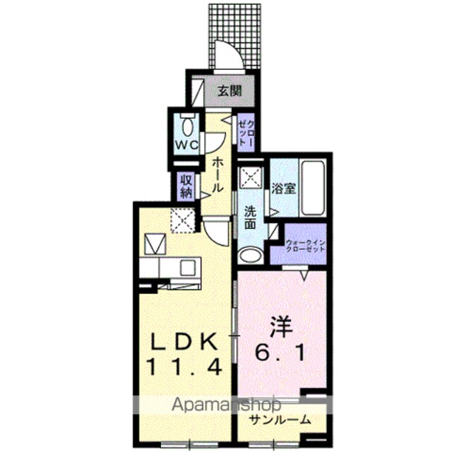 熊本県人吉市上薩摩瀬町[1LDK/50.03m2]の間取図