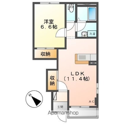 広島県福山市本郷町[1LDK/44.52m2]の間取図