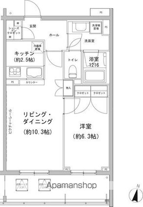 ヒューリックコート雪が谷[1LDK/46.05m2]の間取図