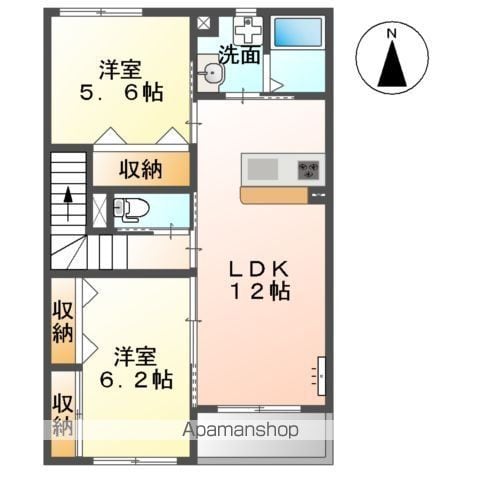 ＤＯＵＢＬＥ　ＲＡＩＮＢＯＷ（ダブルレインボー） 201 ｜ 静岡県浜松市中央区葵西１丁目2-30（賃貸アパート2LDK・2階・55.52㎡） その2