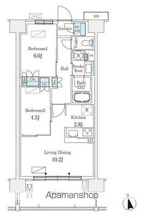スカイグランデ津田沼[2LDK/54.6m2]の間取図