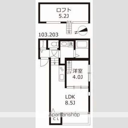 ハーモニーテラス生駒町Ⅱ[1LDK/30.91m2]の間取図