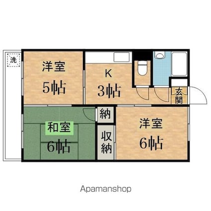 サンハイツ多摩[3K/44.62m2]の間取図