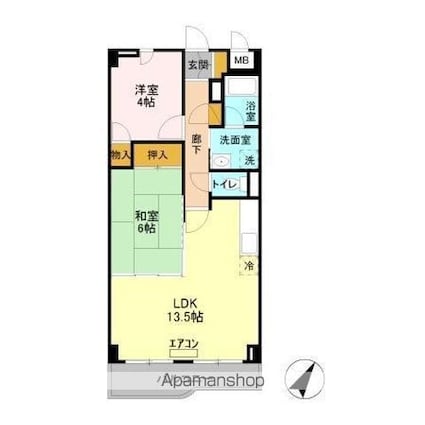 千葉県千葉市稲毛区小中台町[2LDK/54.54m2]の間取図