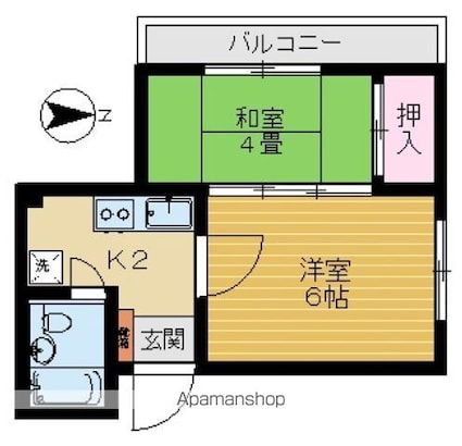 広島県広島市中区鶴見町[2K/23.8m2]の間取図