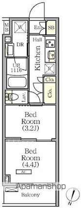 ＡＲＫＭＡＲＫ世田谷砧[2K/25.47m2]の間取図