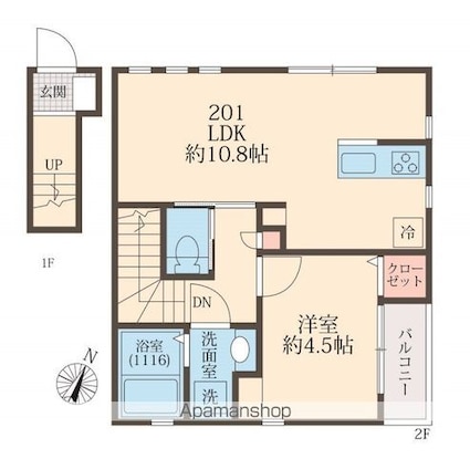 千葉県千葉市稲毛区天台５丁目[1LDK/39.4m2]の間取図