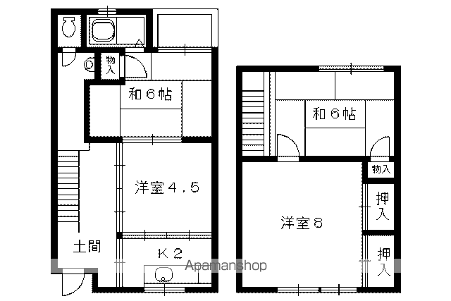 京都市東西線 東山駅 徒歩6分 2階建 築52年の間取り写真