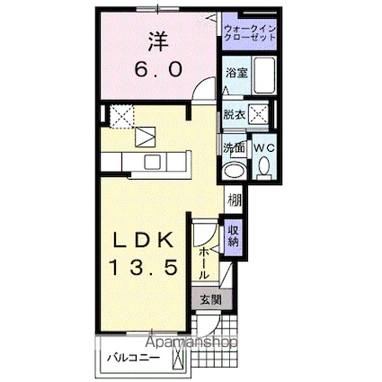 スプリング　セブン　Ａ[1LDK/46.06m2]の間取図