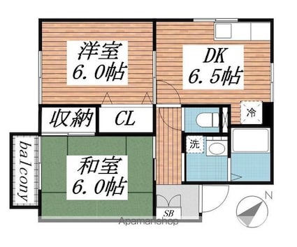 パセオＫ２[2DK/45.67m2]の間取図