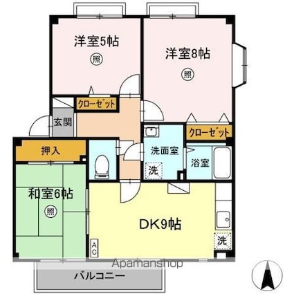 カルムハイツＭ　Ｂ棟[3DK/68.31m2]の間取図