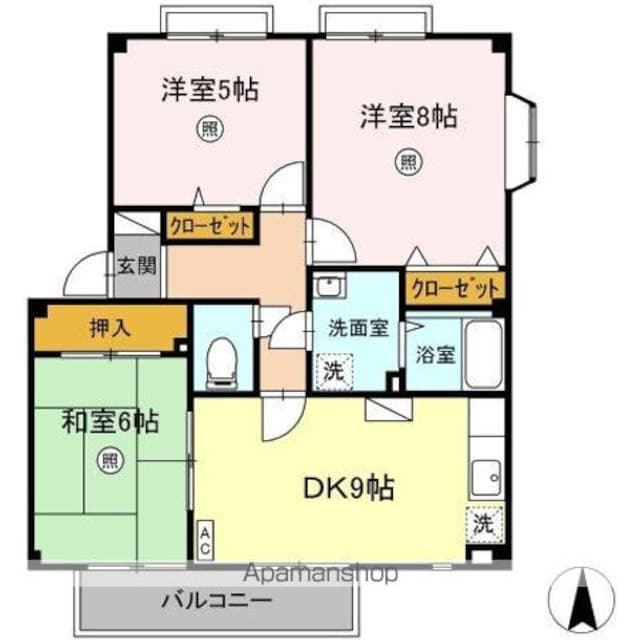 カルムハイツＭ　Ｂ棟[3DK/68.31m2]の間取図
