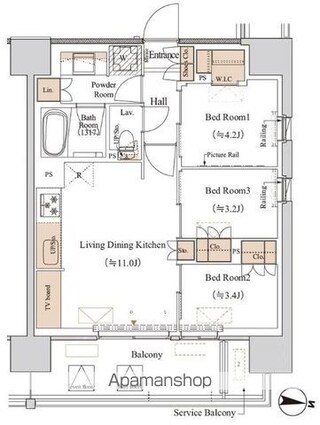ブランシエスタ木場[3LDK/52.26m2]の間取図