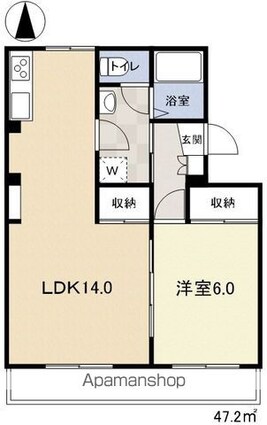 コーポ塩野[1LDK/47.2m2]の間取図